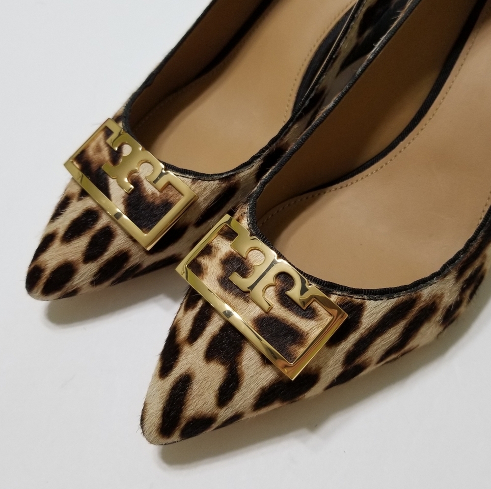 NWOB Tory Burch Gigi Calf-Hair Leopard Wedge Pumps Size 9 $348 - Picture 13 of 16